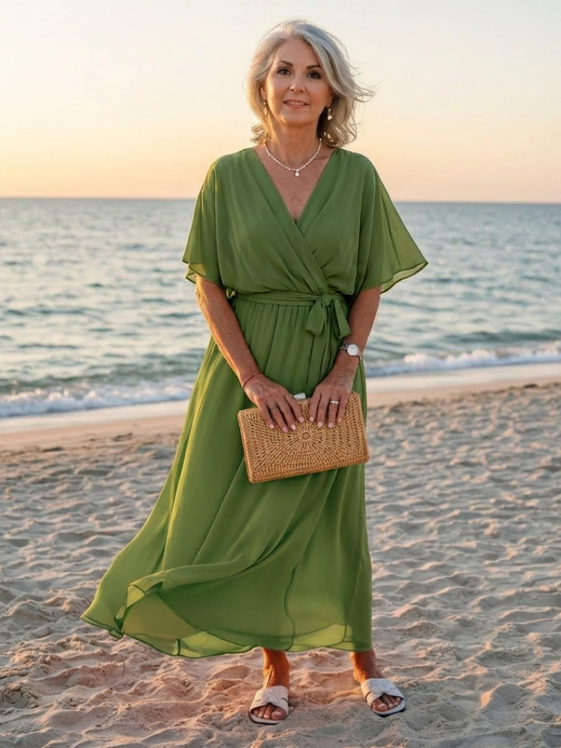 Elisa | Vestido midi con escote en V y cintura drapeada