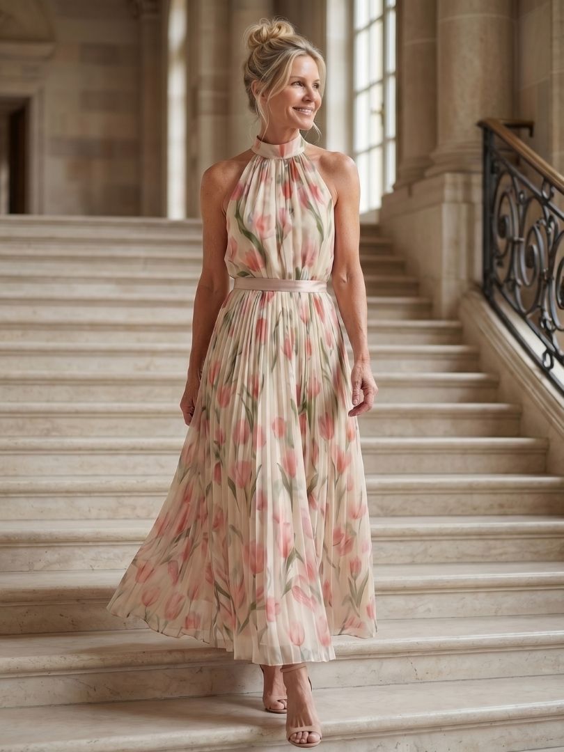 Aurelia | Vestido midi floral con cuello halter