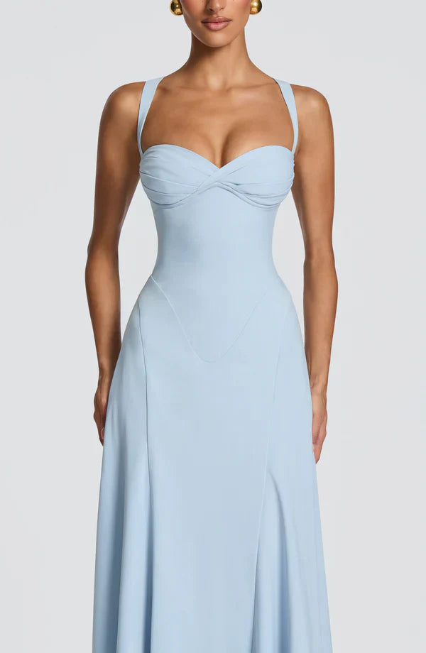 Vestido largo mujer tirantes finos espalda con lazada escote corazón