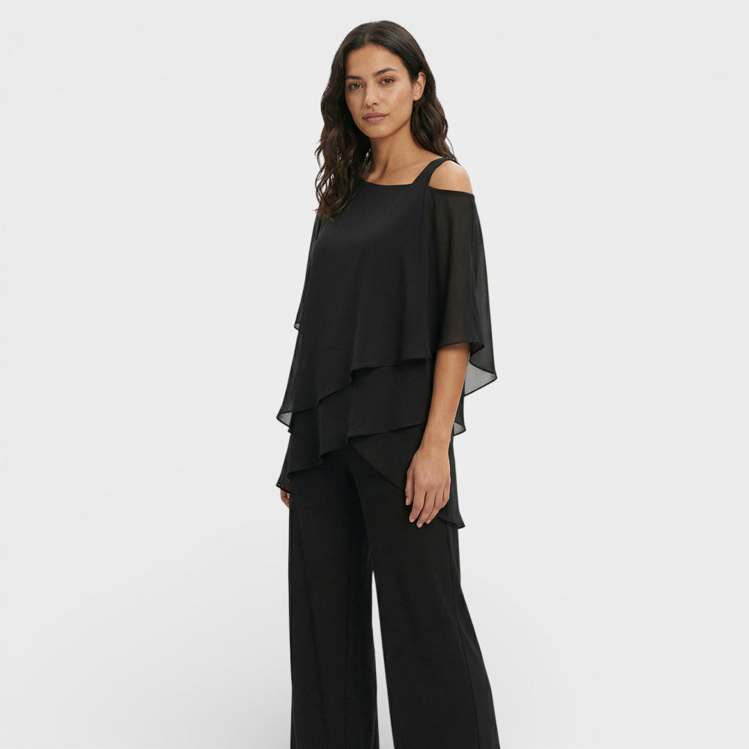 AMANDA – Elegante completo di blusa e pantaloni per invitata
