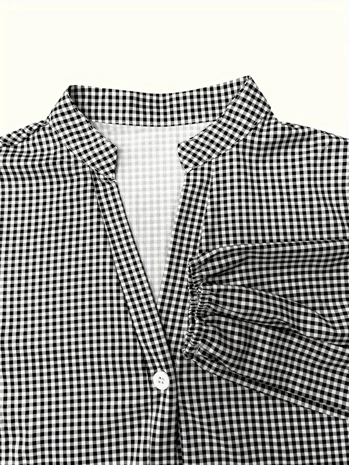 Vestido corto vichy de mujer con mangas 3/4 y cuello abotonado