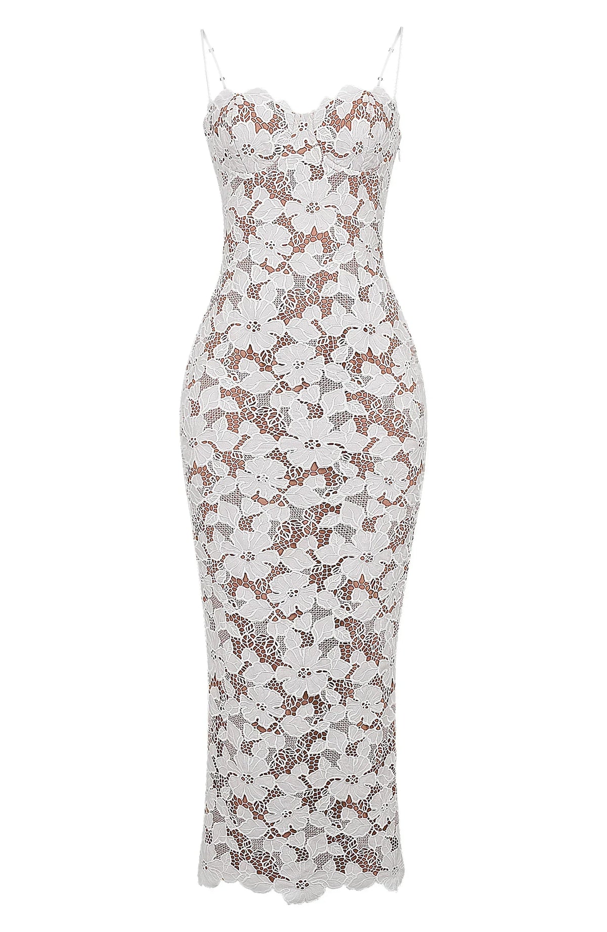 Vestido largo mujer encaje floral blanco tirantes finos