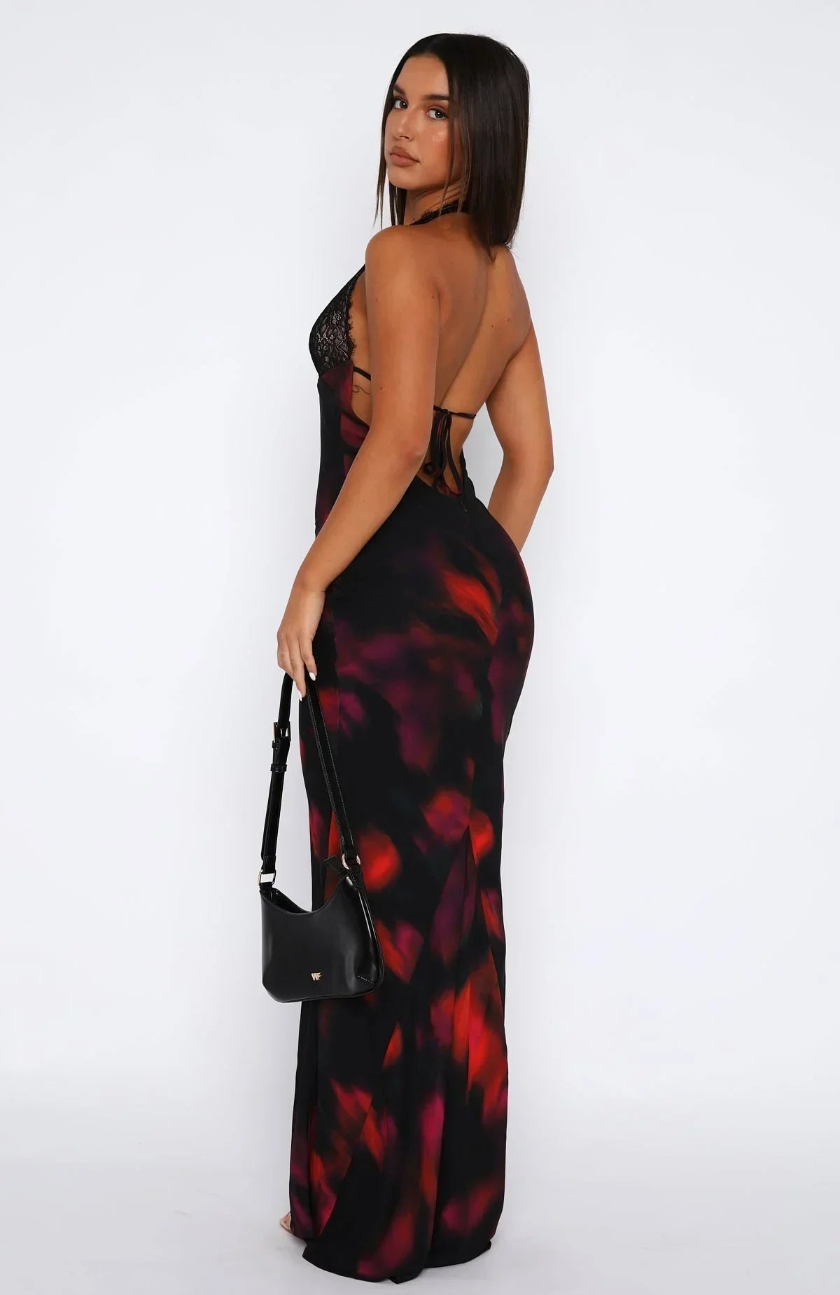 Vestido largo mujer espalda descubierta estampado negro de noche
