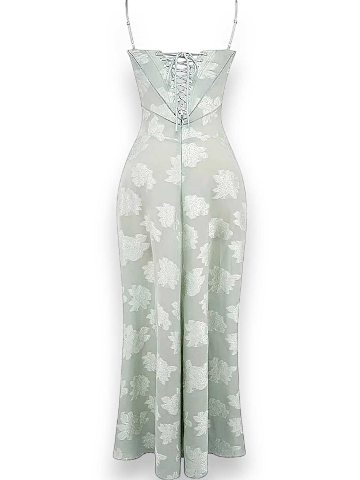 Vestido largo mujer con bordado floral y tirantes finos