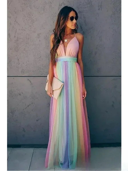 Vestido largo mujer multicolor espalda descubierta sin mangas
