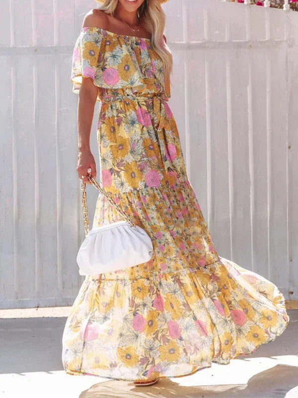 Vestido largo mujer con Hombros descubiertos y estampado floral