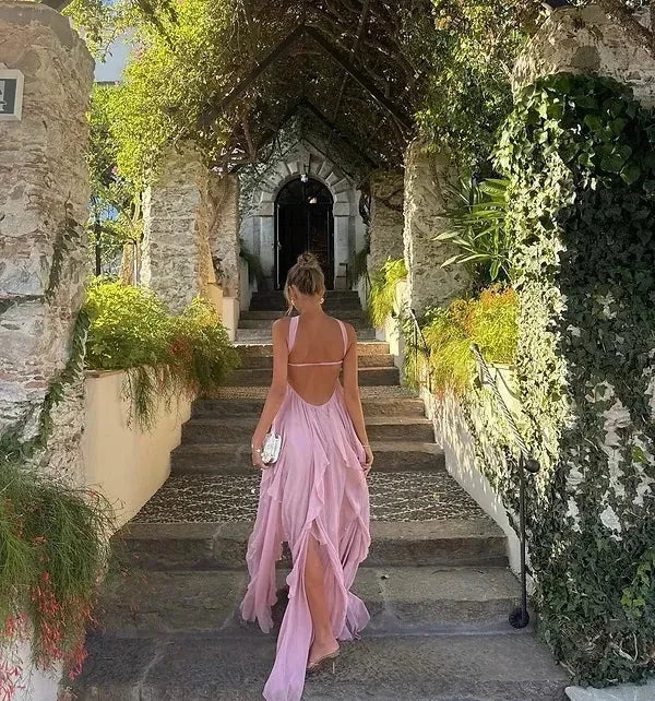 Vestido largo mujer sin tirantes con detalles florales