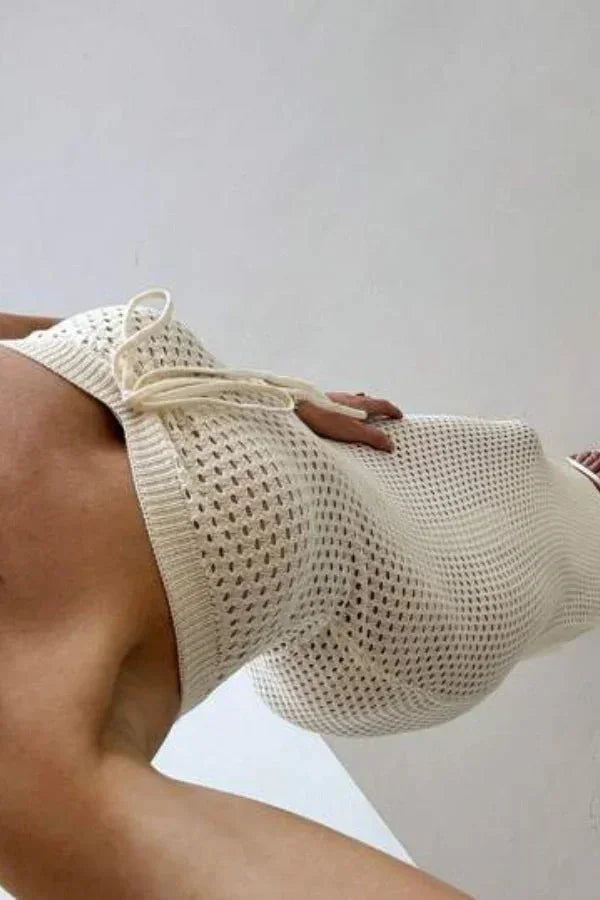 Vestido largo mujer de crochet crema con bustier ajustado