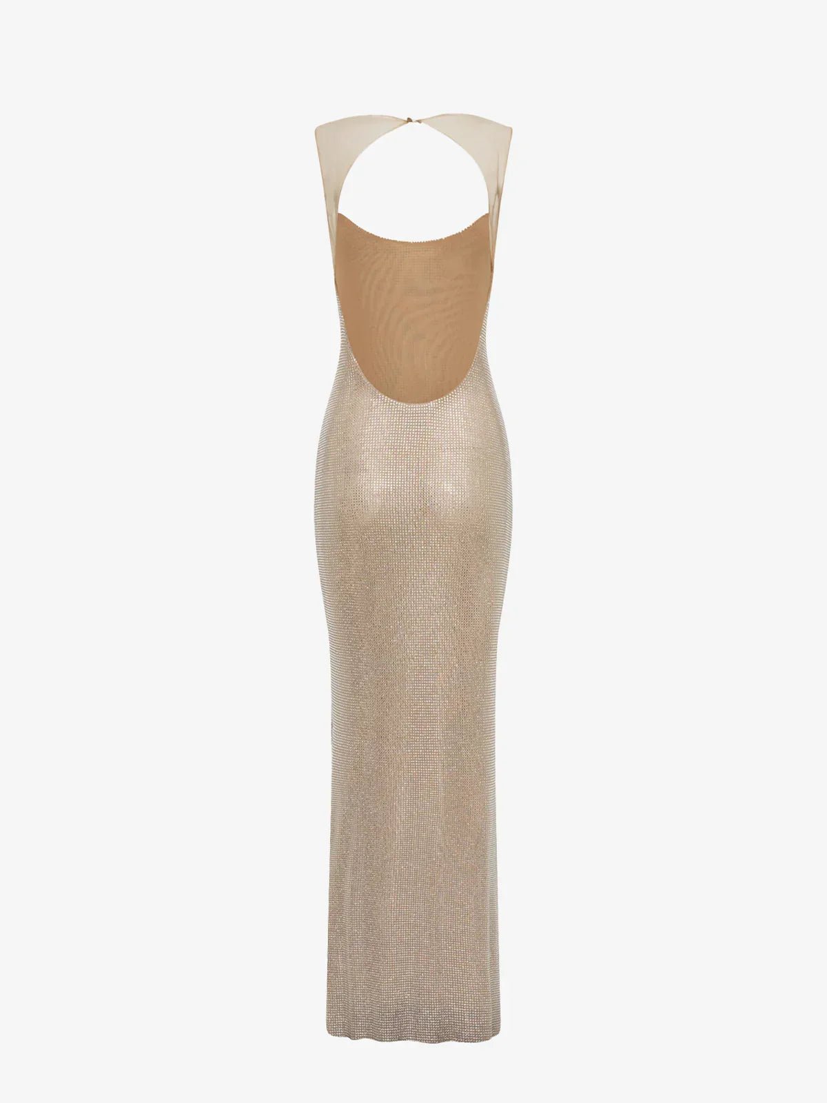 Vestido largo de mujer con espalda descubierta y lentejuelas