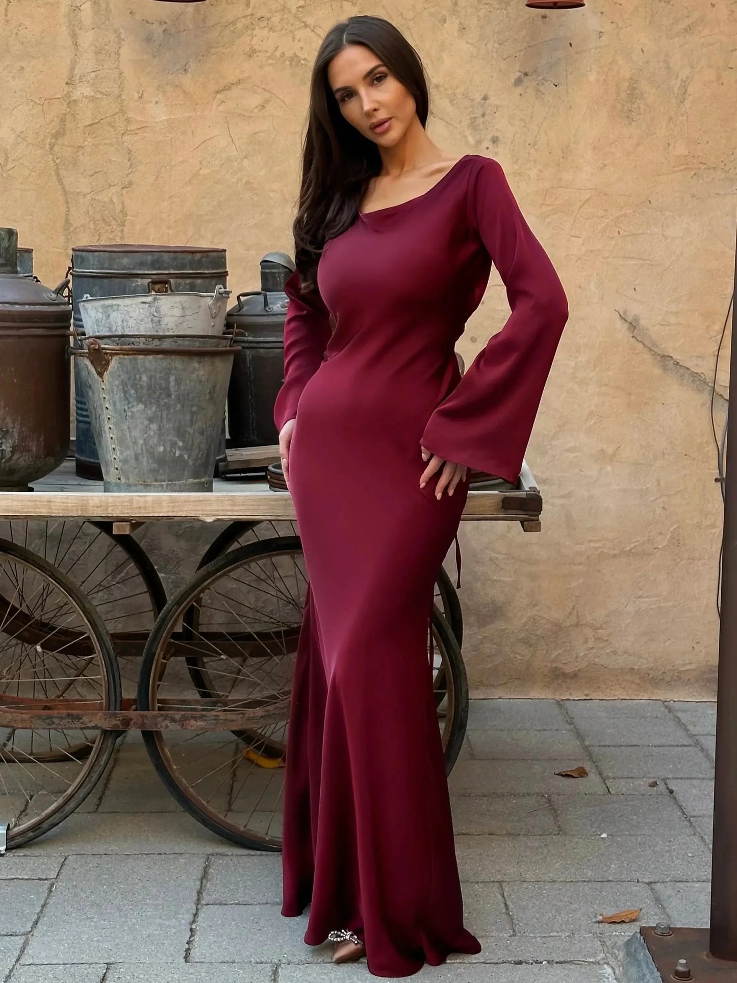 Vestido maxi mujer de manga larga para invitada de boda