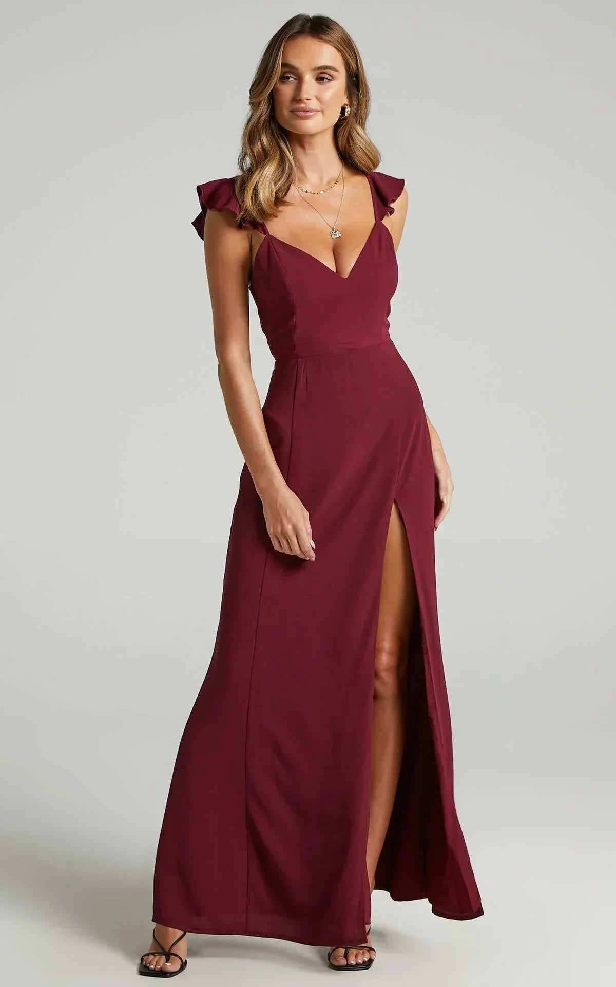 Vestido largo de noche Hombro anudado con abertura