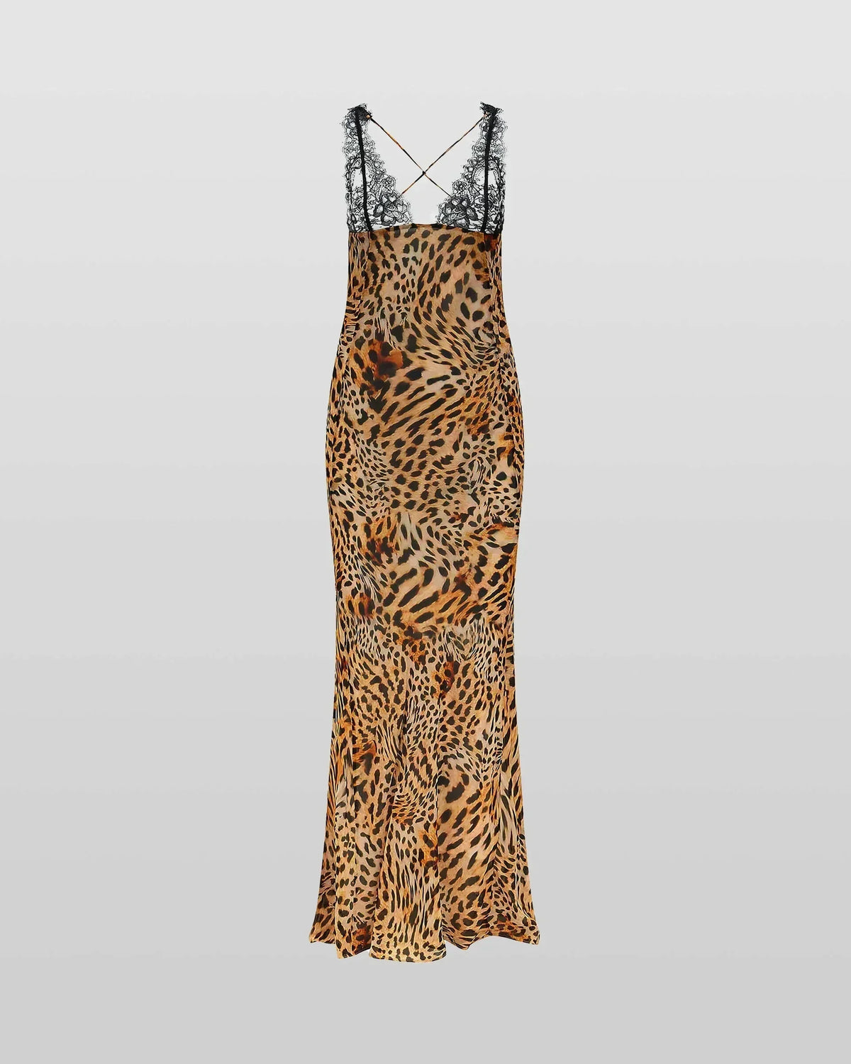 Vestido largo de noche leopardo encaje y tirantes finos