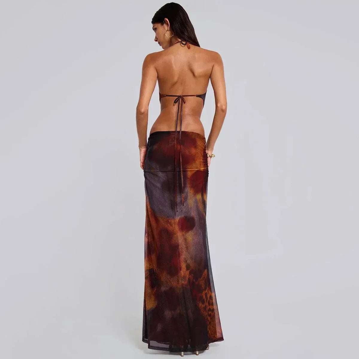 Vestido largo de mujer con estampado de leopardo y aberturas para fiesta