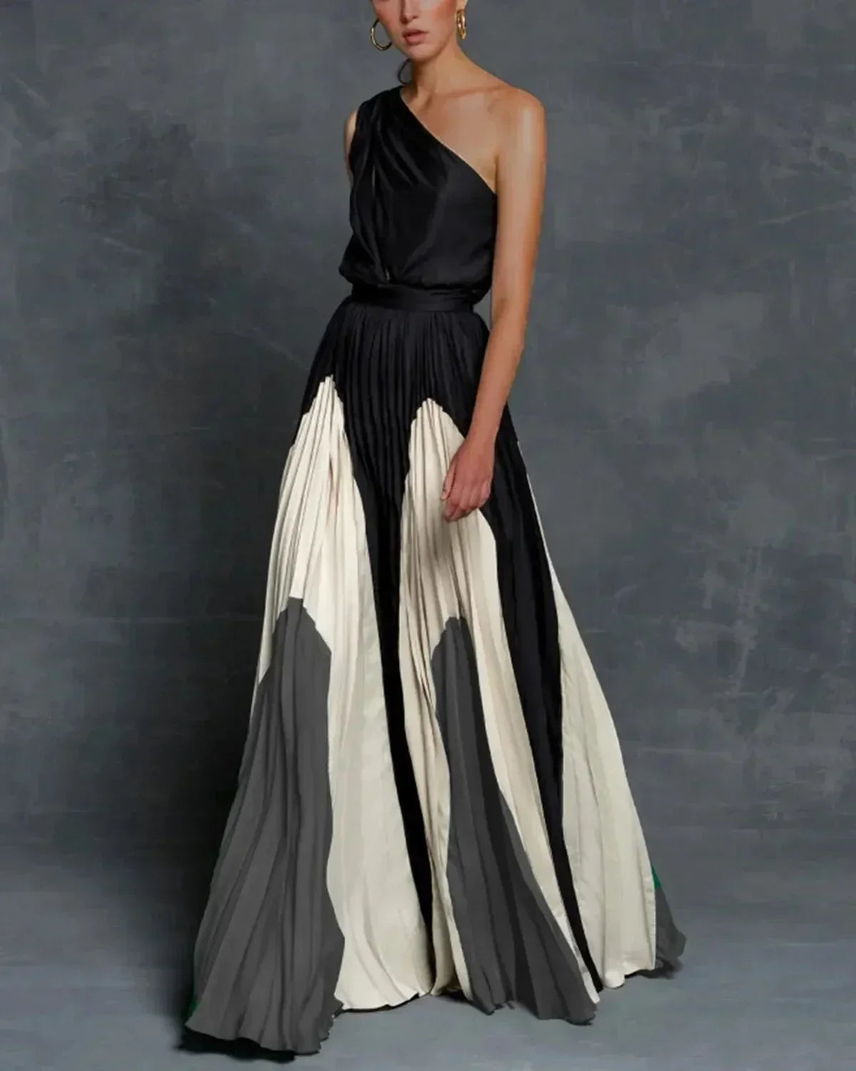 Vestido largo mujer de un Hombro con motivos elegantes