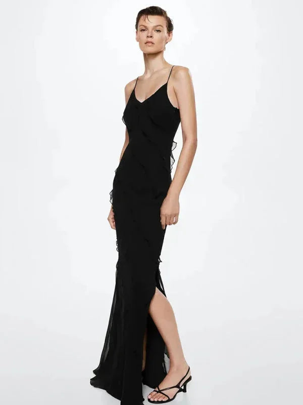 Vestido largo mujer con volantes y tirantes finos verano