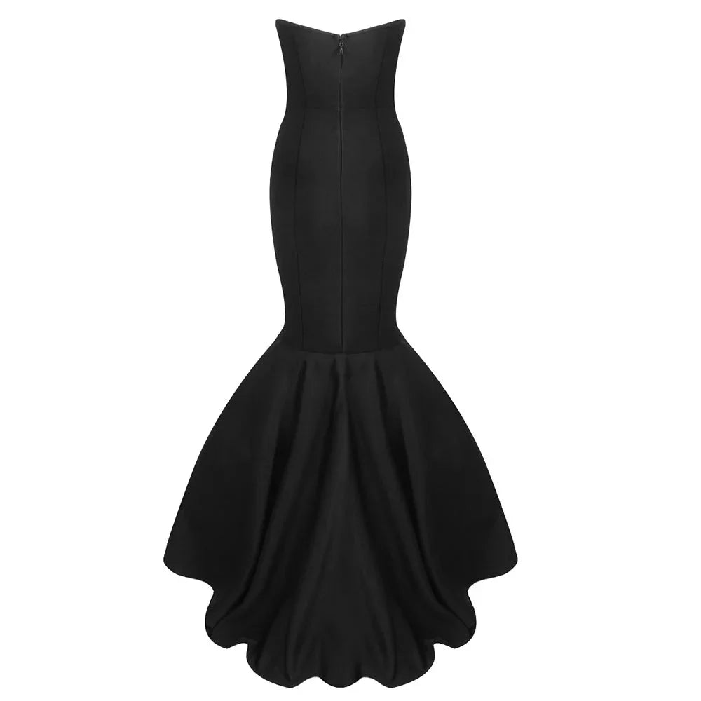 Vestido largo sirena de mujer negro sin tirantes