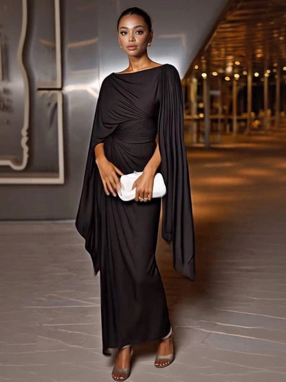 Vestido Maxi con cuello barco plisado