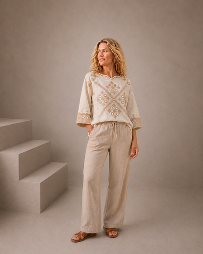 LAIA™ | Pantalón Bordado Beige
