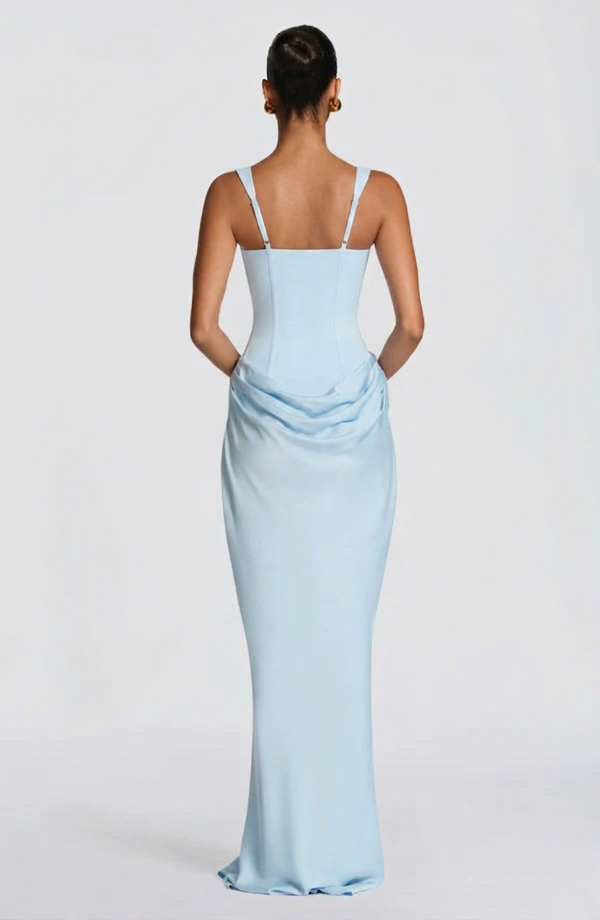 Vestido largo mujer bustier estructurado escote cuadrado drapeado
