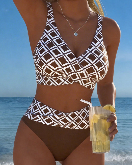Bikini de dos piezas con corte tipo sujetador y estampado de rombos