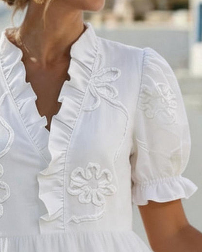 Elegante Vestido Floral de Manga Abullonada