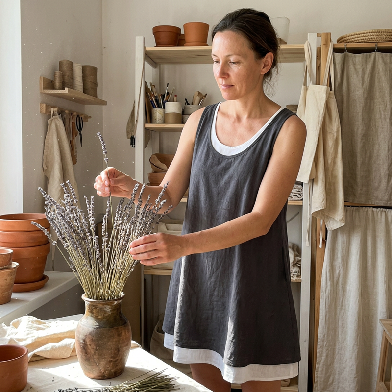 Vestido veraniego sin tirantes con efecto superpuesto