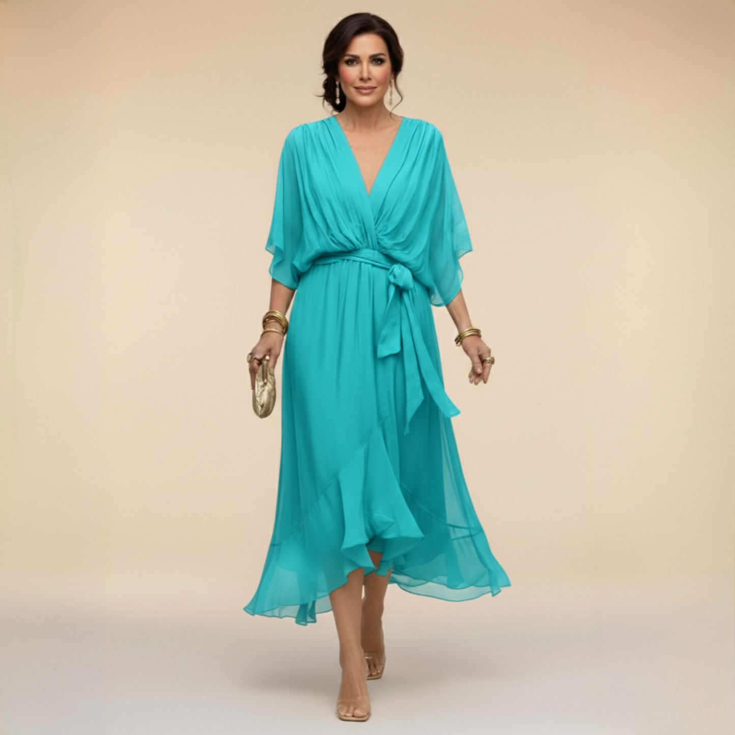 MARTA™ | Vestido de chiffon con escote en V