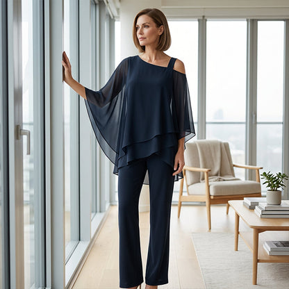 Conjunto de dos piezas para mujer: top asimétrico y pantalones anchos👚👖