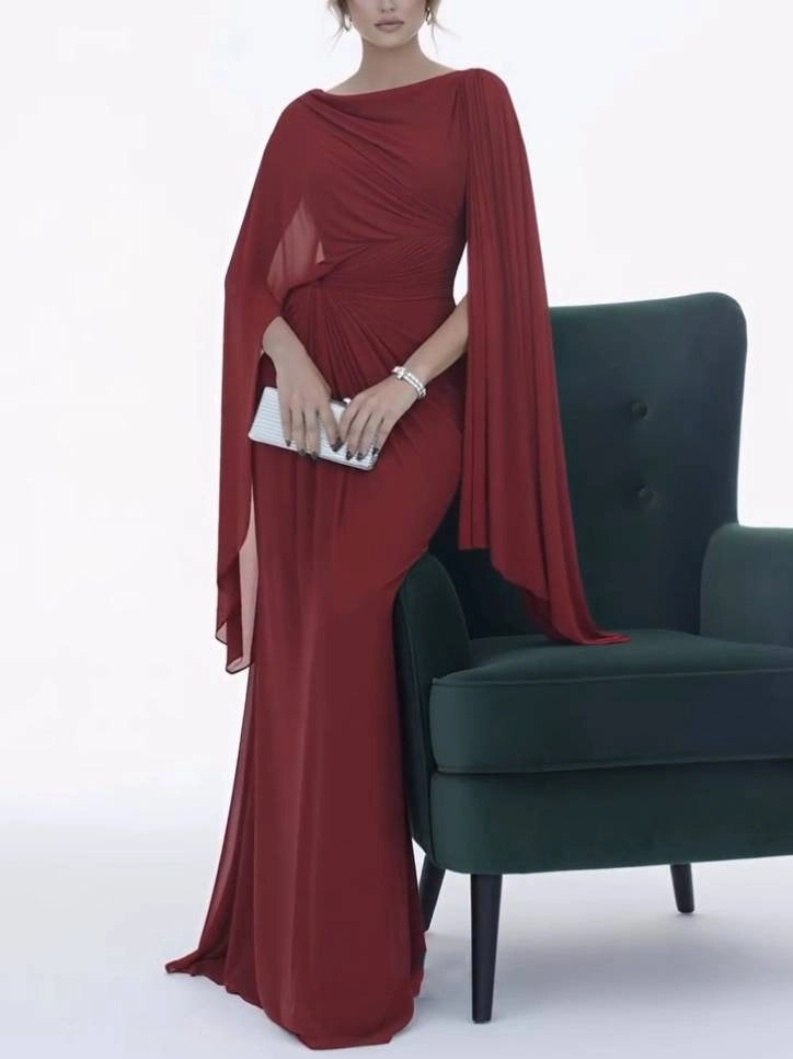Vestido Maxi con cuello barco plisado