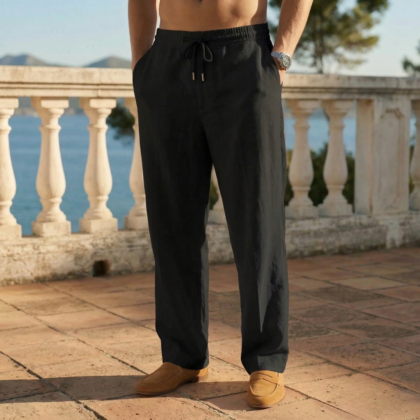 Pantalones de playa elegantes de lino