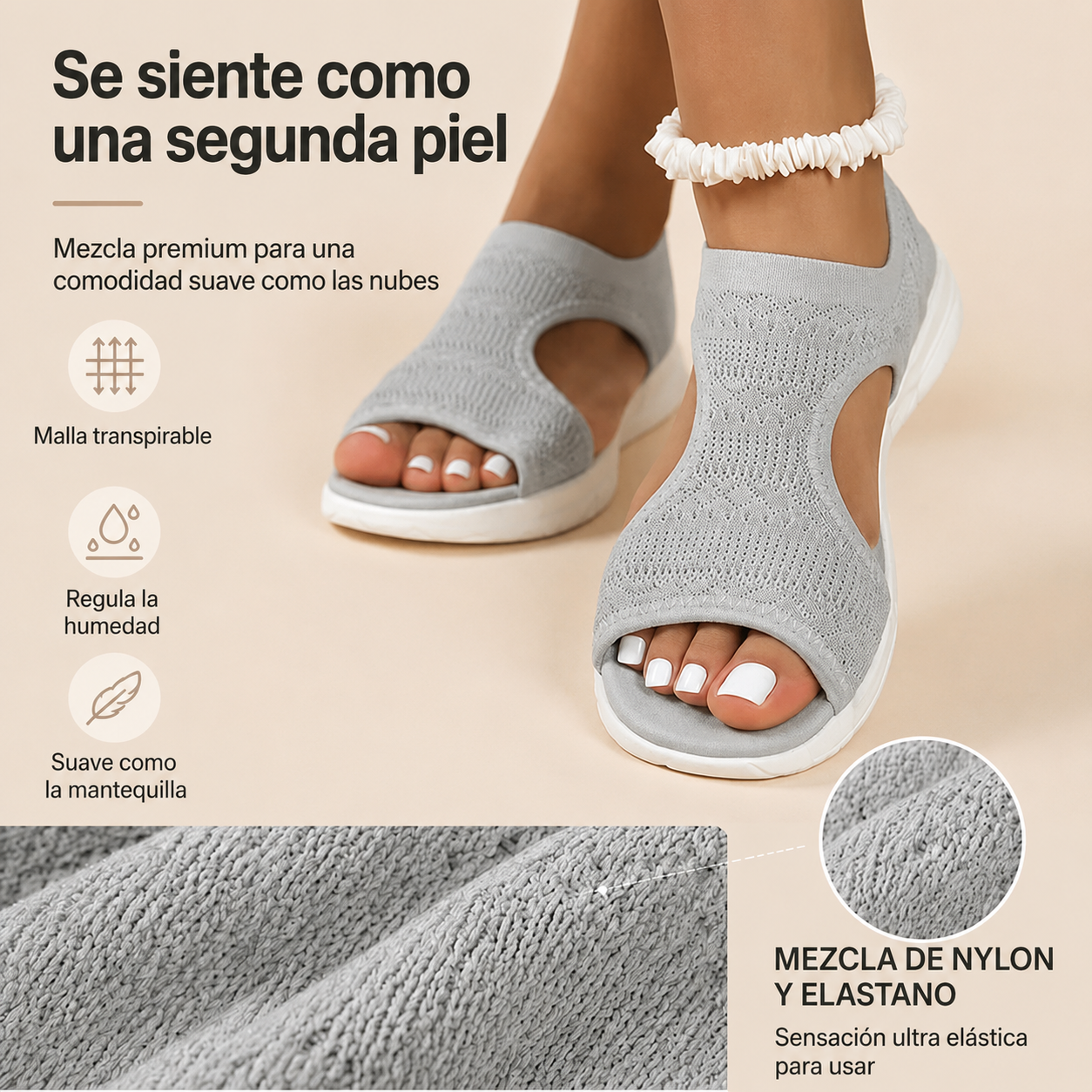 Cómodas sandalias planas y transpirables