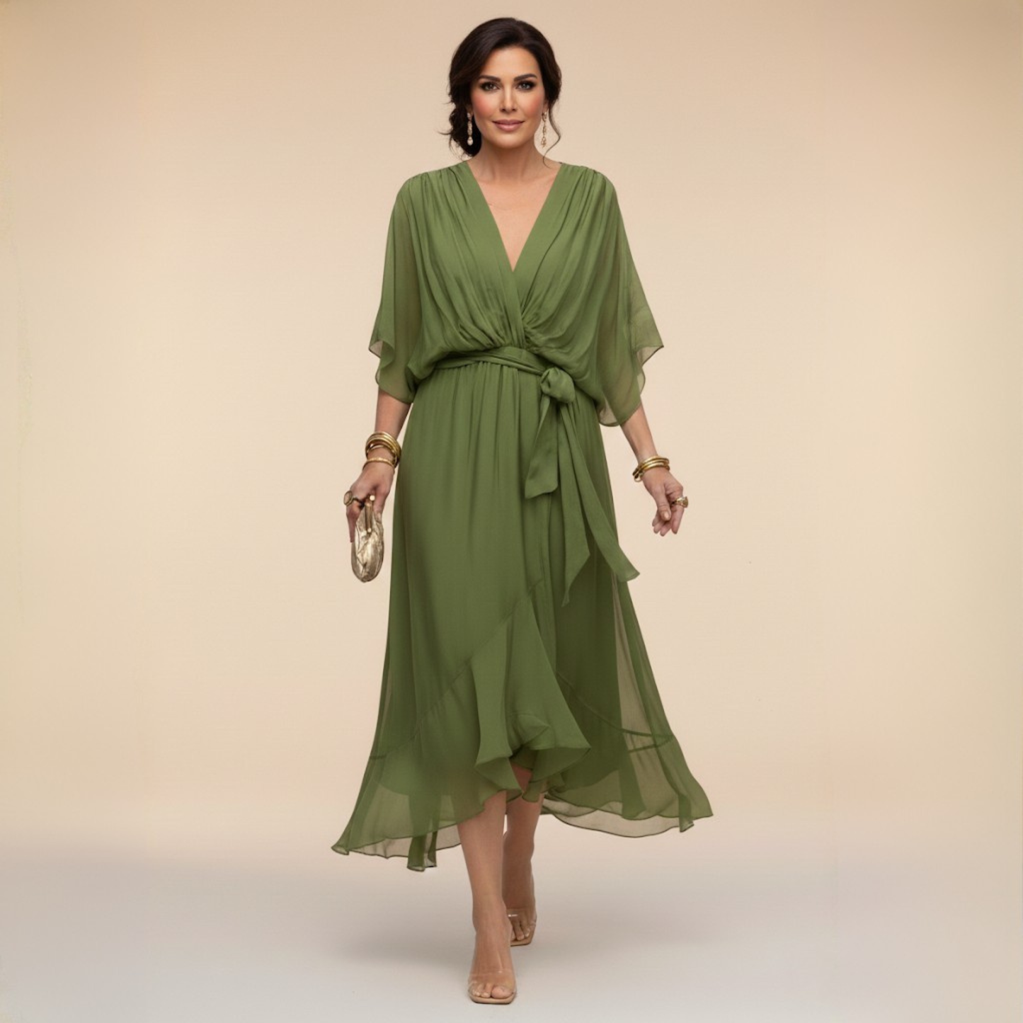 MARTA™ | Vestido de chiffon con escote en V