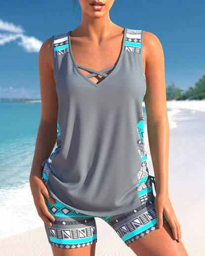 LARA™ - Tankini con estampado geométrico y escote en V