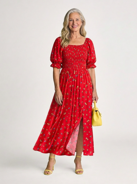 Delfina | Vestido midi floral con escote cuadrado
