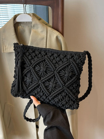 Bolso Artesanal Trenzado Negro | Estilo Boho Elegante
