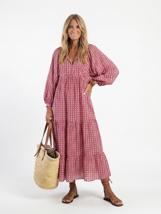 Adela | Vestido midi con estampado geométrico y manga larga