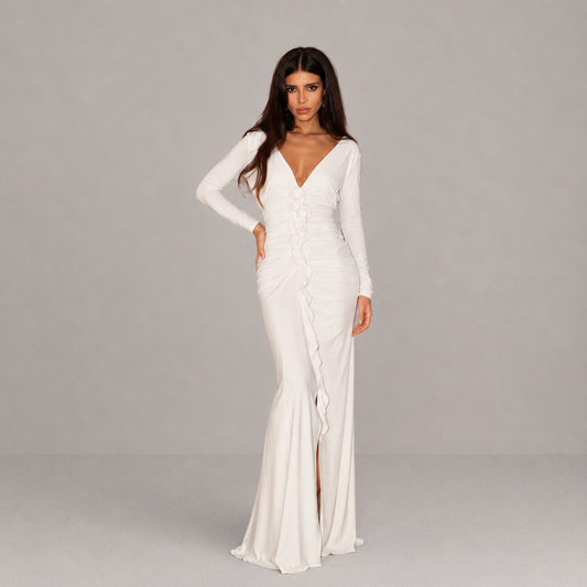Vestido largo de mujer blanco de mangas largas