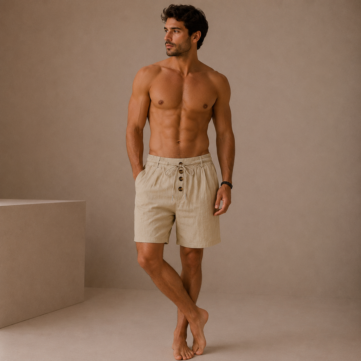 Pantalones cortos informales de algodón y lino