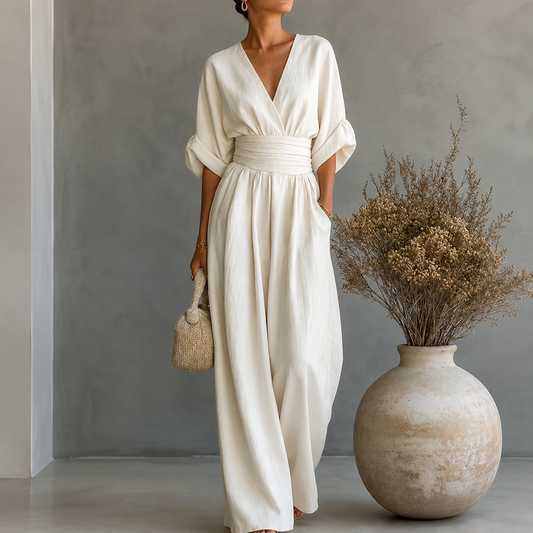 DANIELA™ | Mono elegante de escote en V y pierna ancha