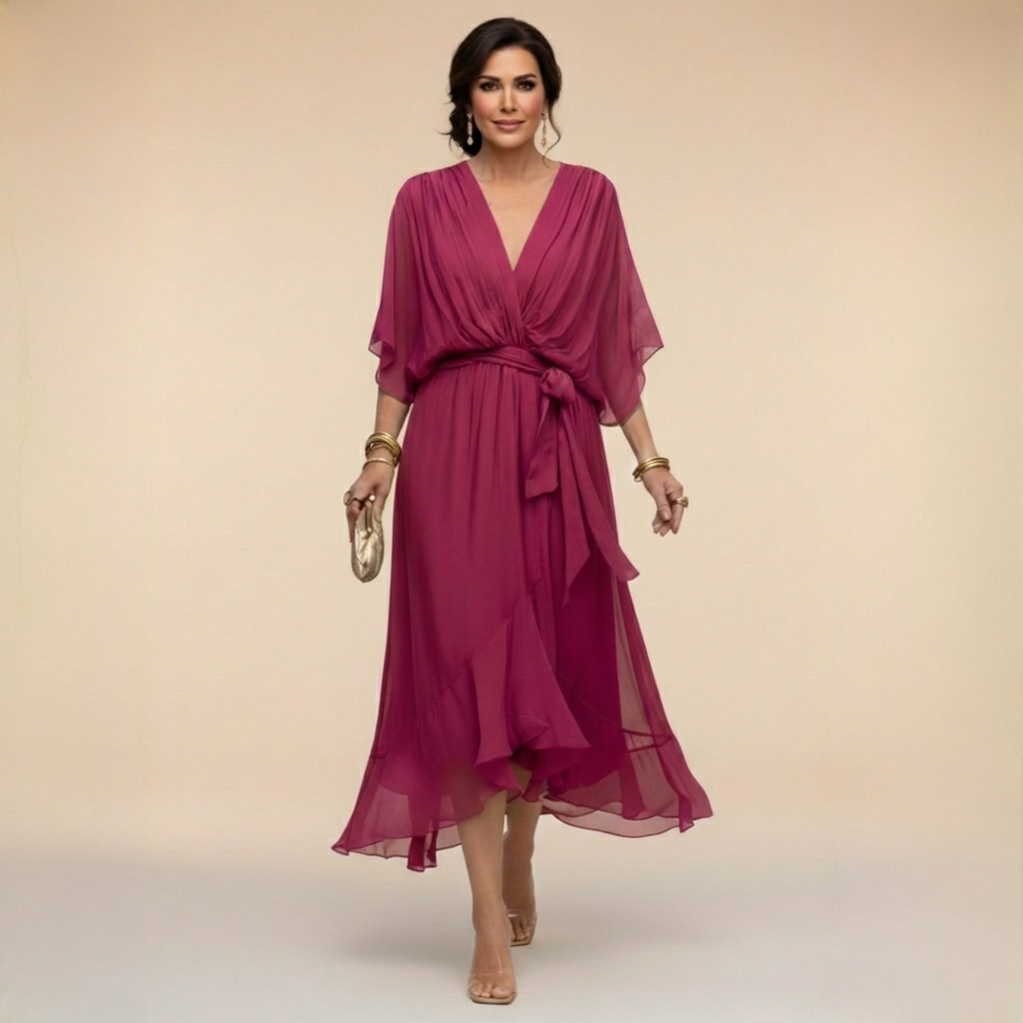 MARTA™ | Vestido de chiffon con escote en V
