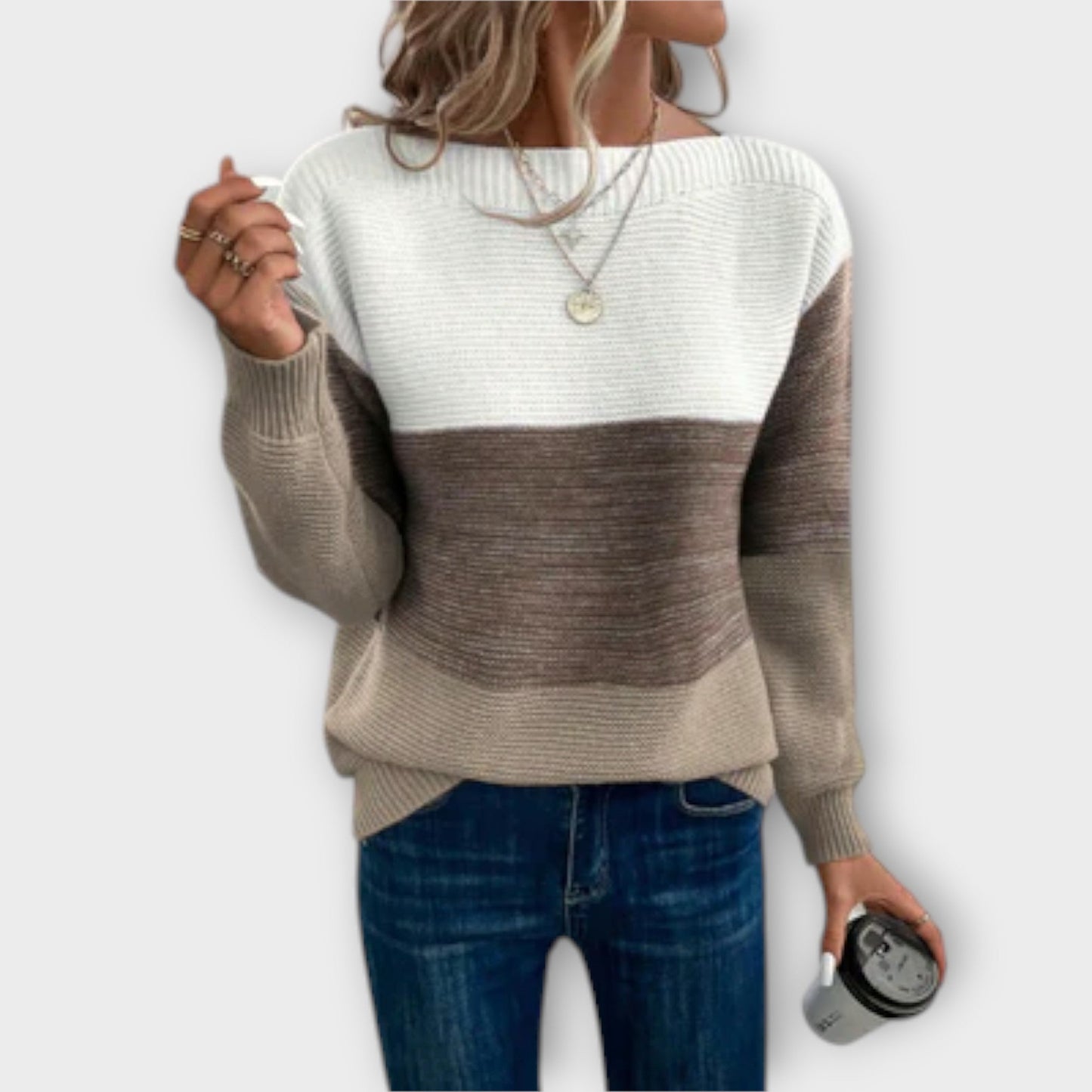 Clara | Elegante dreifarbiger Patchwork-Suéter