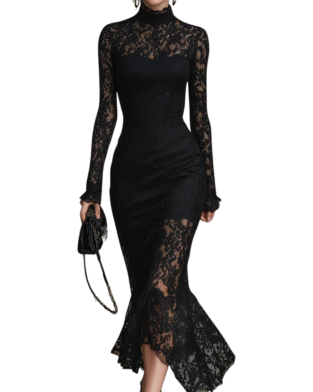 VERONICA™ | Vestido maxi negro de encaj