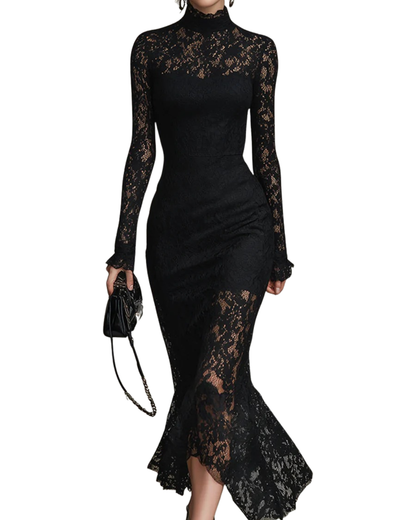 VERONICA™ | Vestido maxi negro de encaj