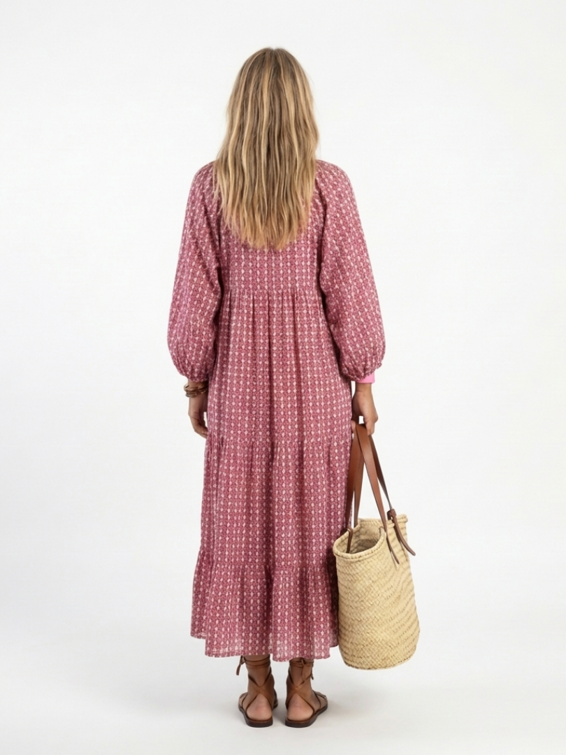 Adela | Vestido midi con estampado geométrico y manga larga