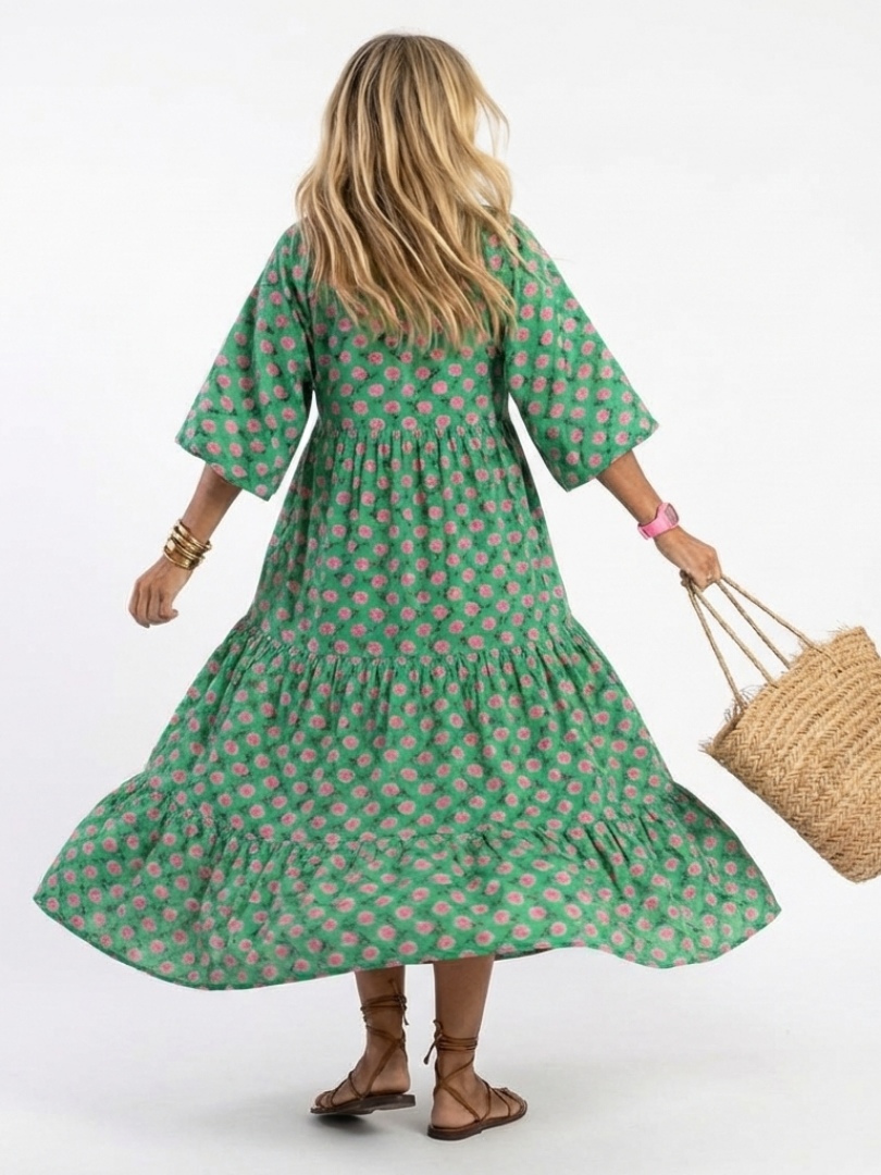 Flora | Vestido midi de capas con estampado floral y escote en V