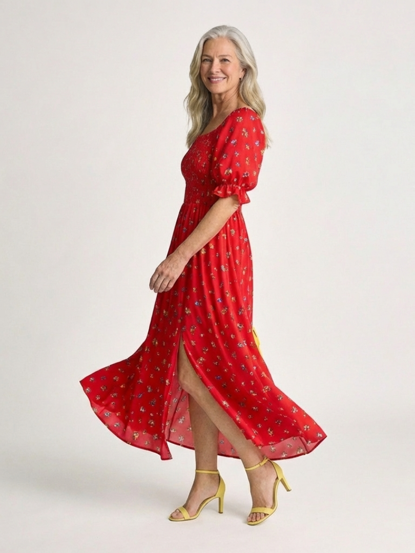 Delfina | Vestido midi floral con escote cuadrado