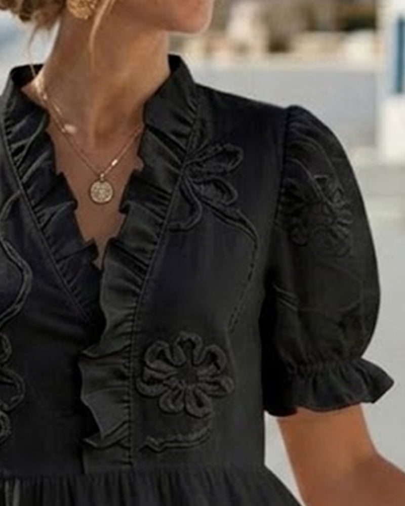 Elegante Vestido Floral de Manga Abullonada