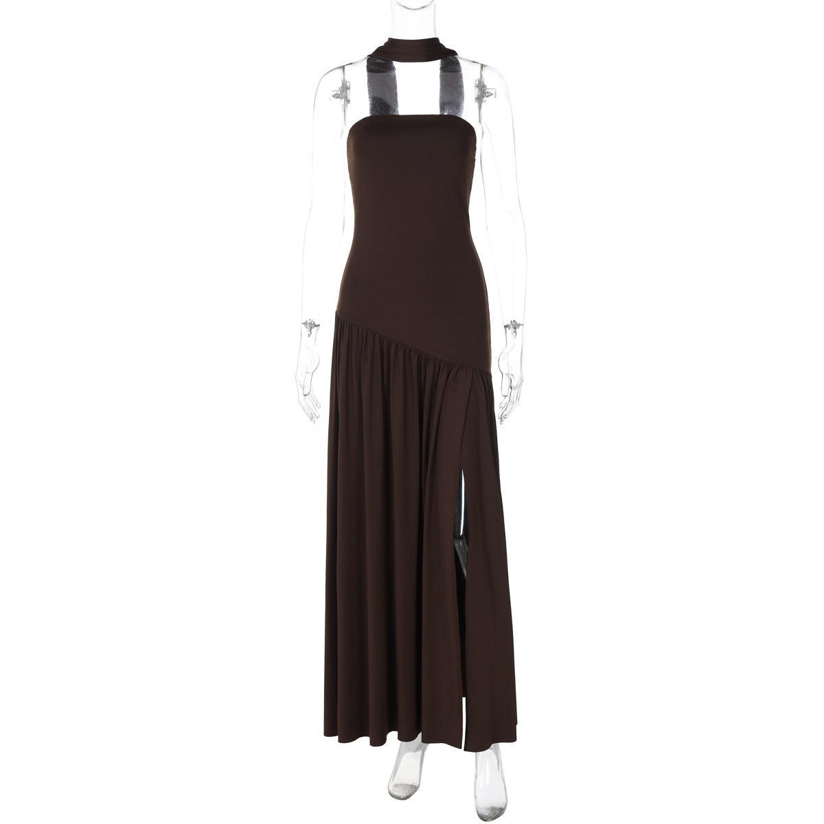 Vestido largo mujer palabra de honor abertura alta cintura asimétrica