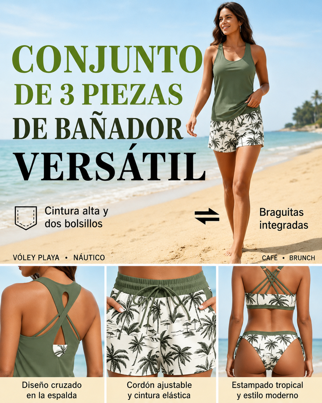 Conjunto de playa con top sin mangas