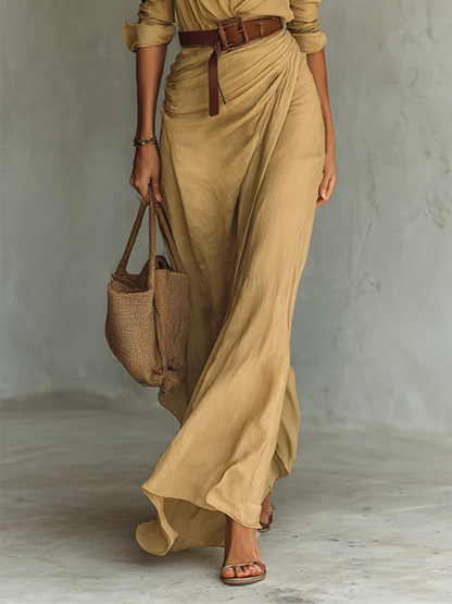 Siena | Vestido largo con cuello de solapa y mangas largas para mujer